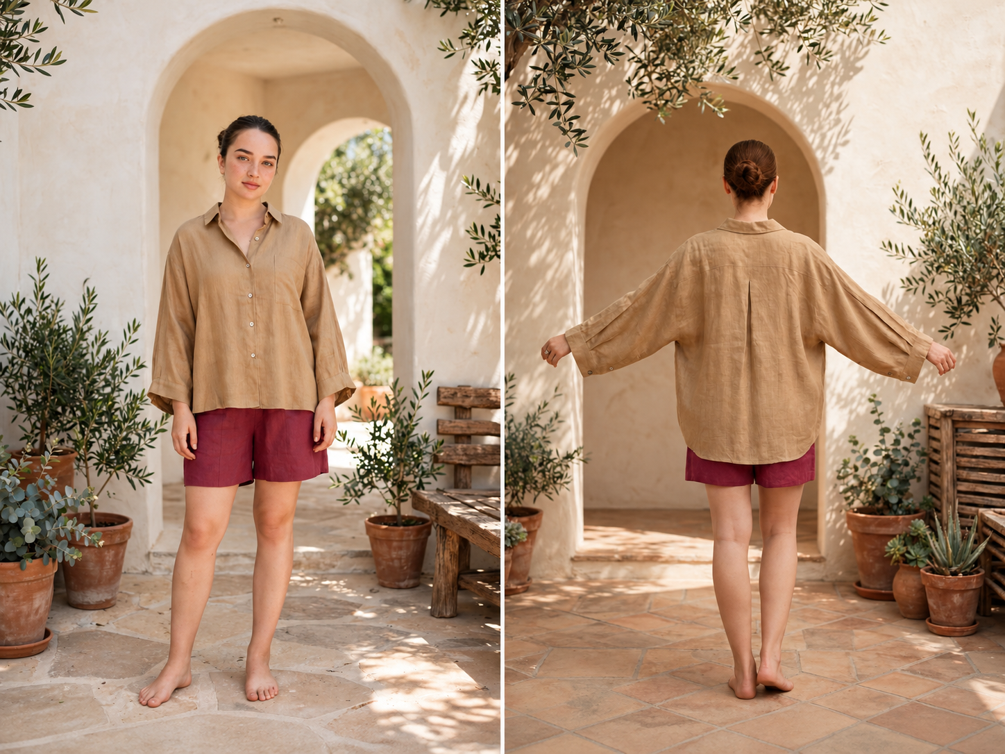 Sand Oversized Linen Button-Up Shirt