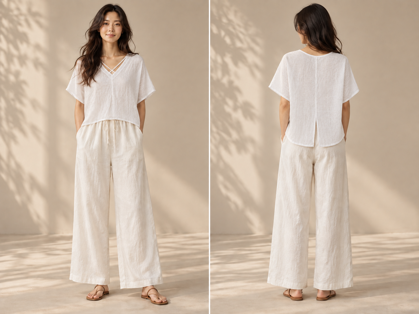 Ivory Cross-Neck Linen Two-Piece Set