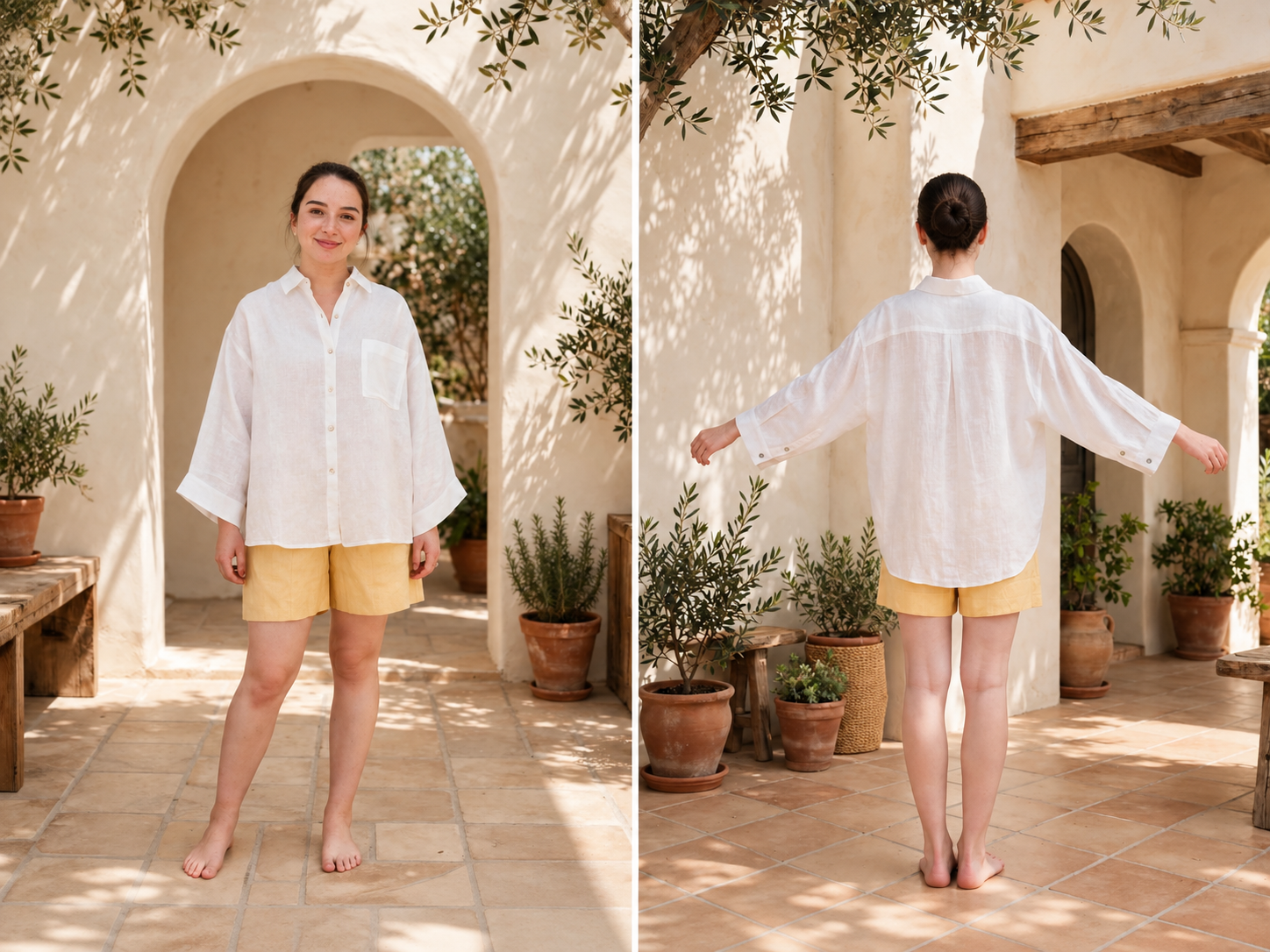 Ivory Oversized Linen Button-Up Shirt