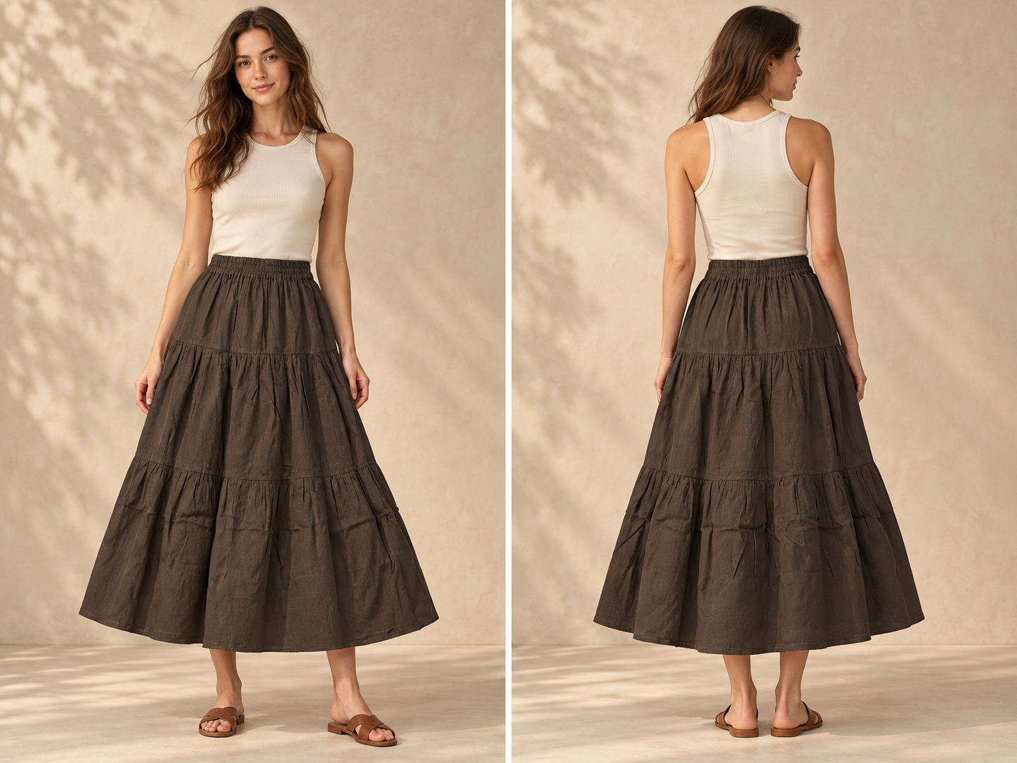 Charcoal Tiered Linen Maxi Skirt