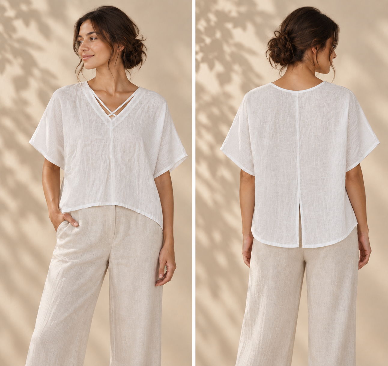White Cross-Neck Linen Top