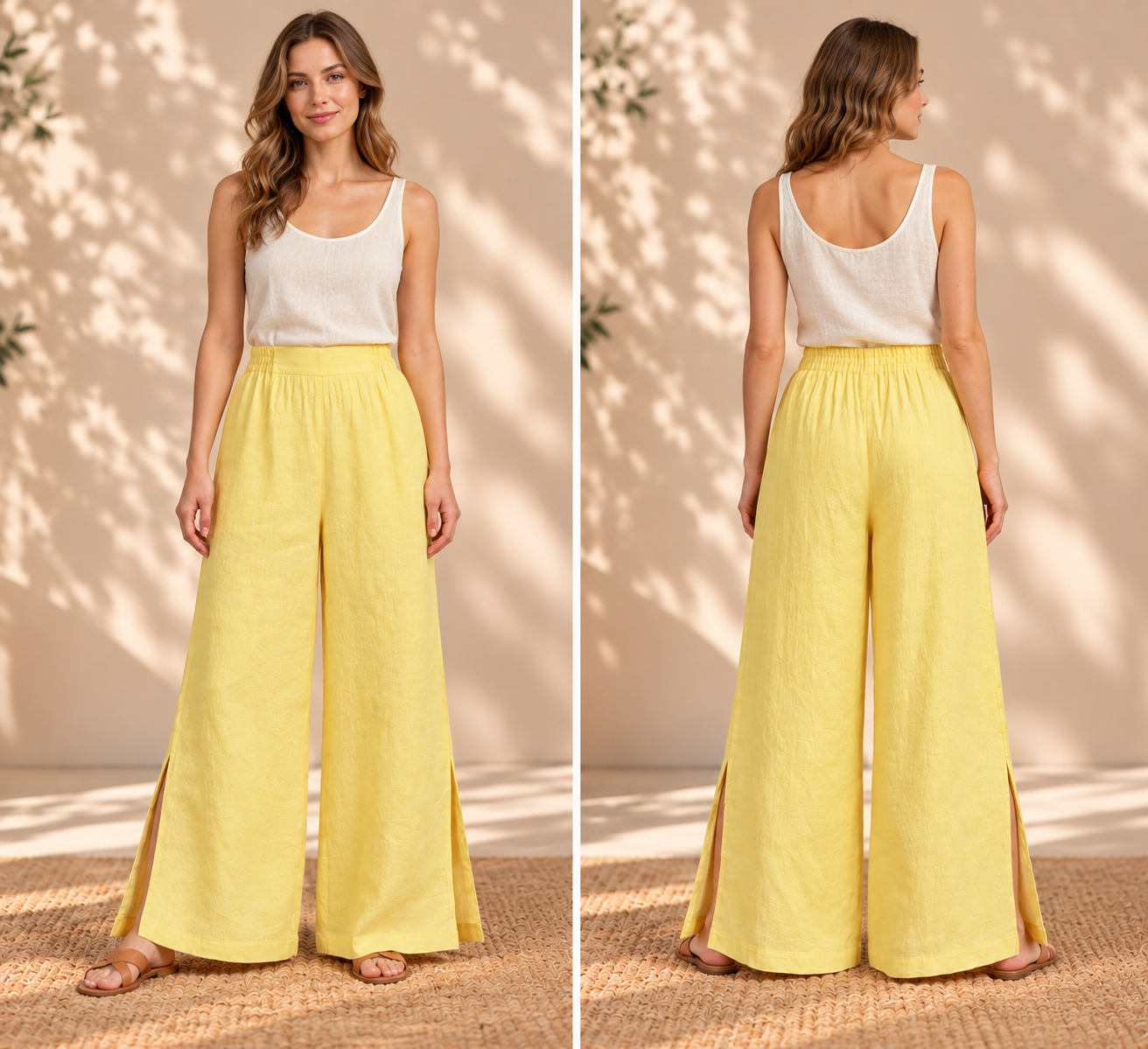 Sunshine Side-Slit Wide-Leg Linen Pants