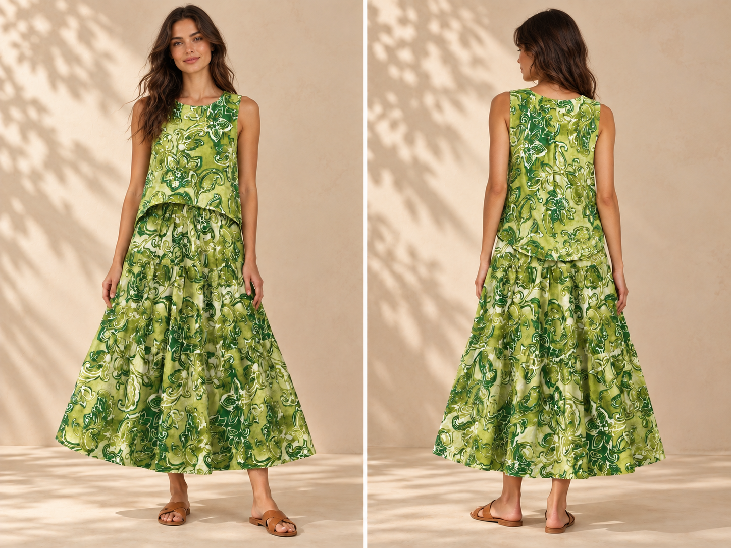Green Botanical Linen Two-Piece Set