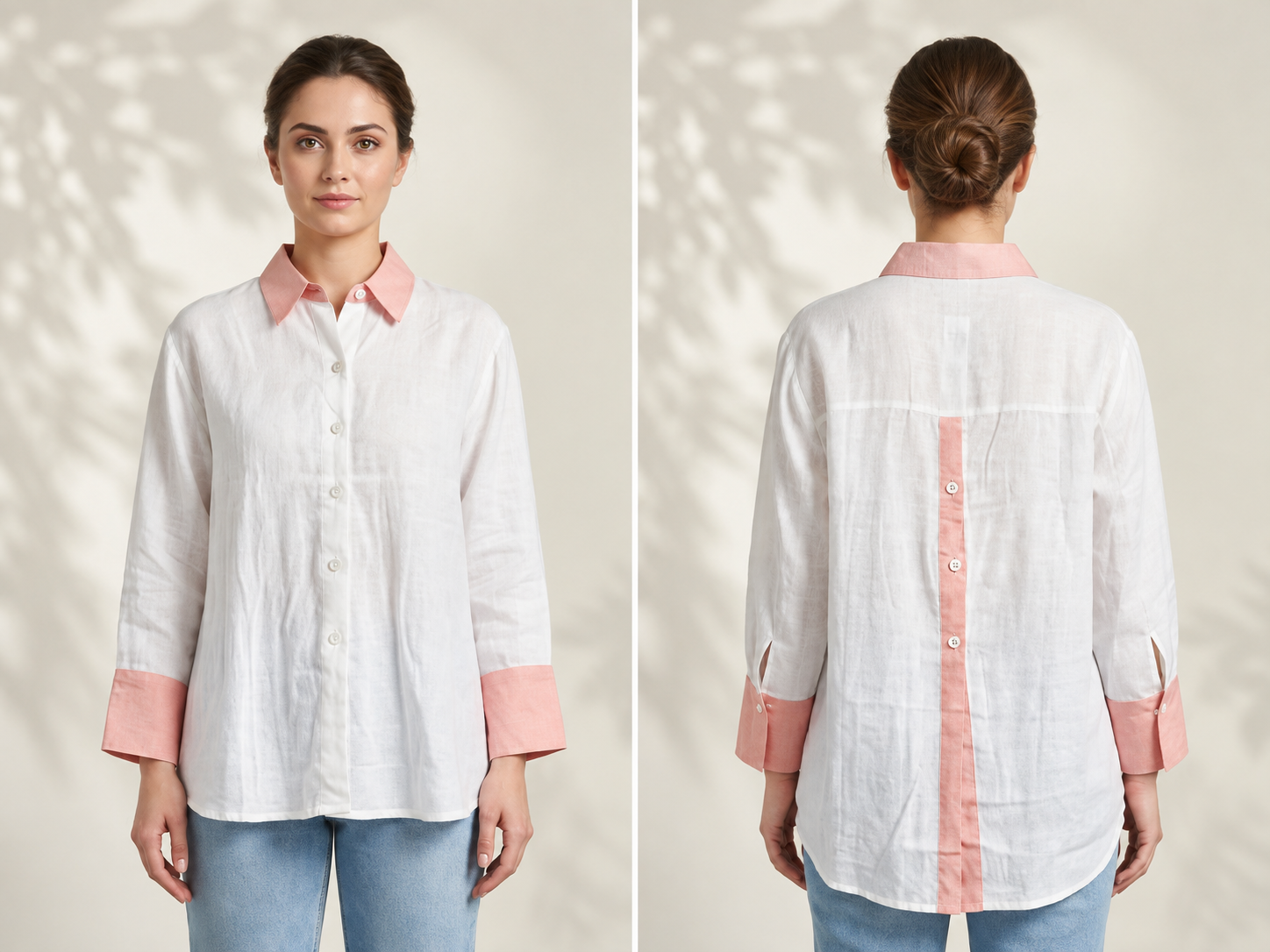 Blush Trim Button-Back Linen Shirt