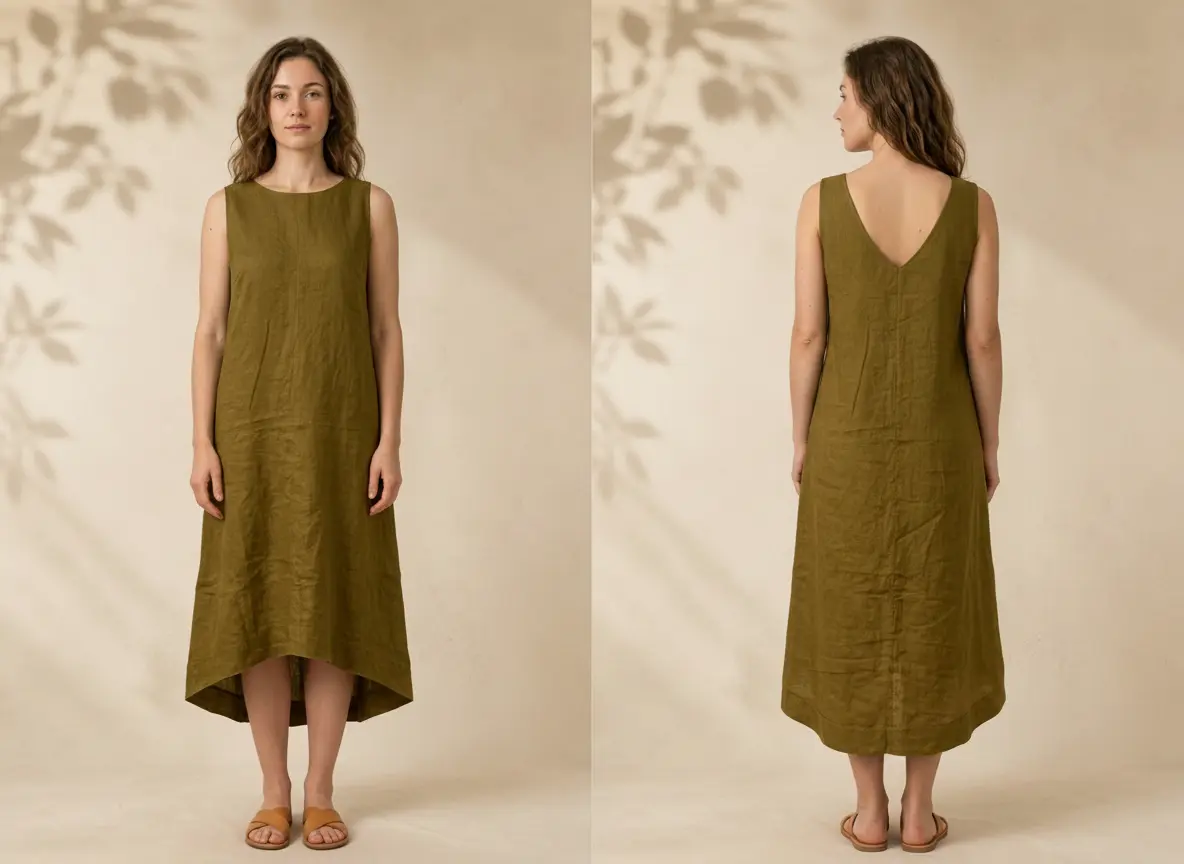 Olive High-Low Linen Midi Dress