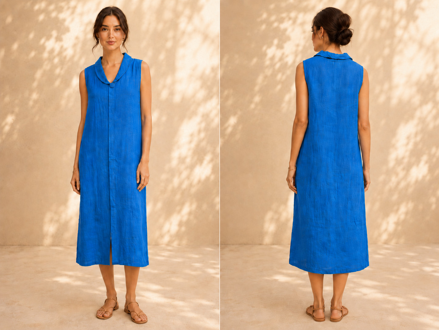 Azure Collar Linen Midi Dress