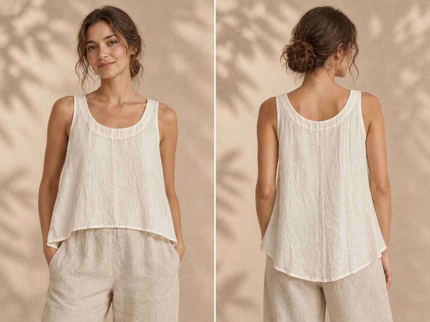 Ivory Scoop-Neck Linen Swing Top