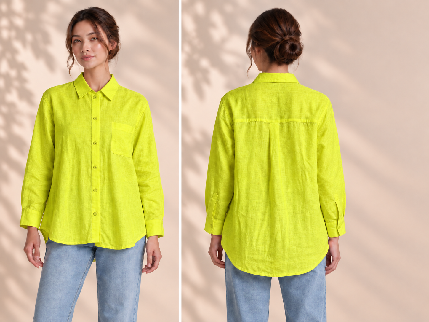 Neon Lime Linen Button-Up Shirt