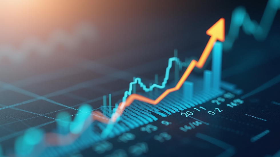 Close-up view of a financial chart showing upward growth trends
