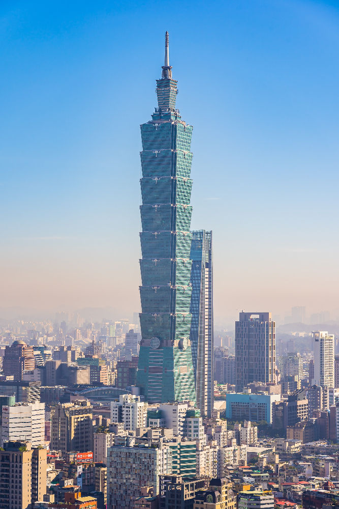 Der Taipeh 101-Tower in der taiwanesischen Hauptstadt mit über 500 Metern Höhe