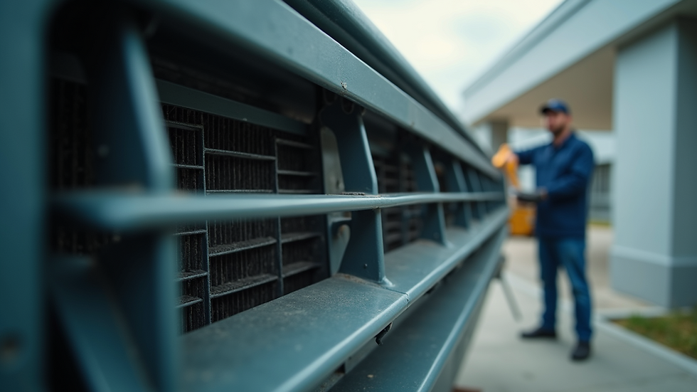 Close-up view of an air conditioning unit being serviced