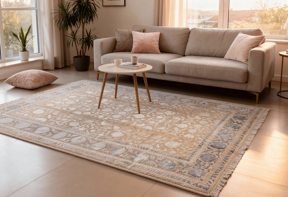 Vintage carpet in a bright living room