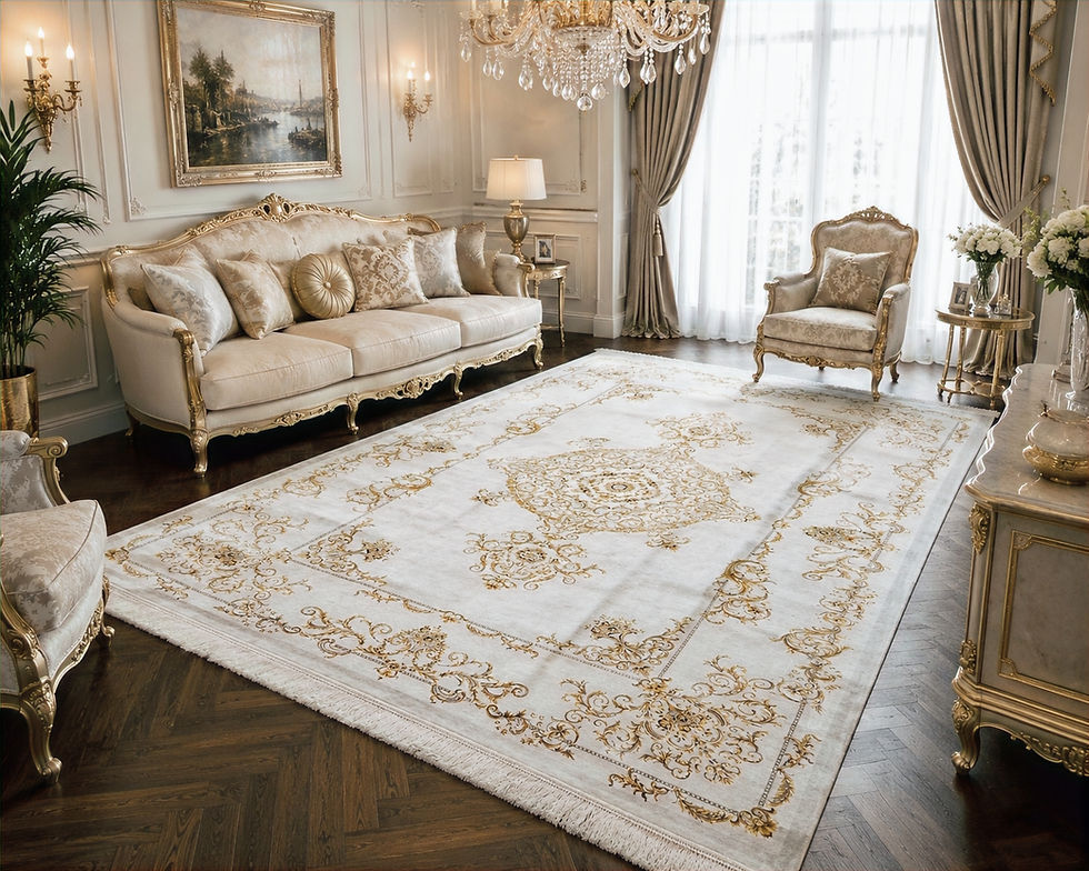 Elegant living room with a large Vintage Silk Carpet