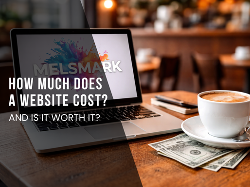 Melsmark Website on a laptop at a coffee shop with money on the table