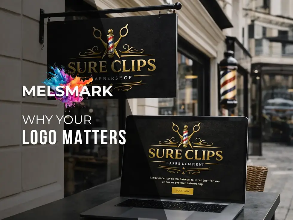 Barbershop logo on sign and website matching