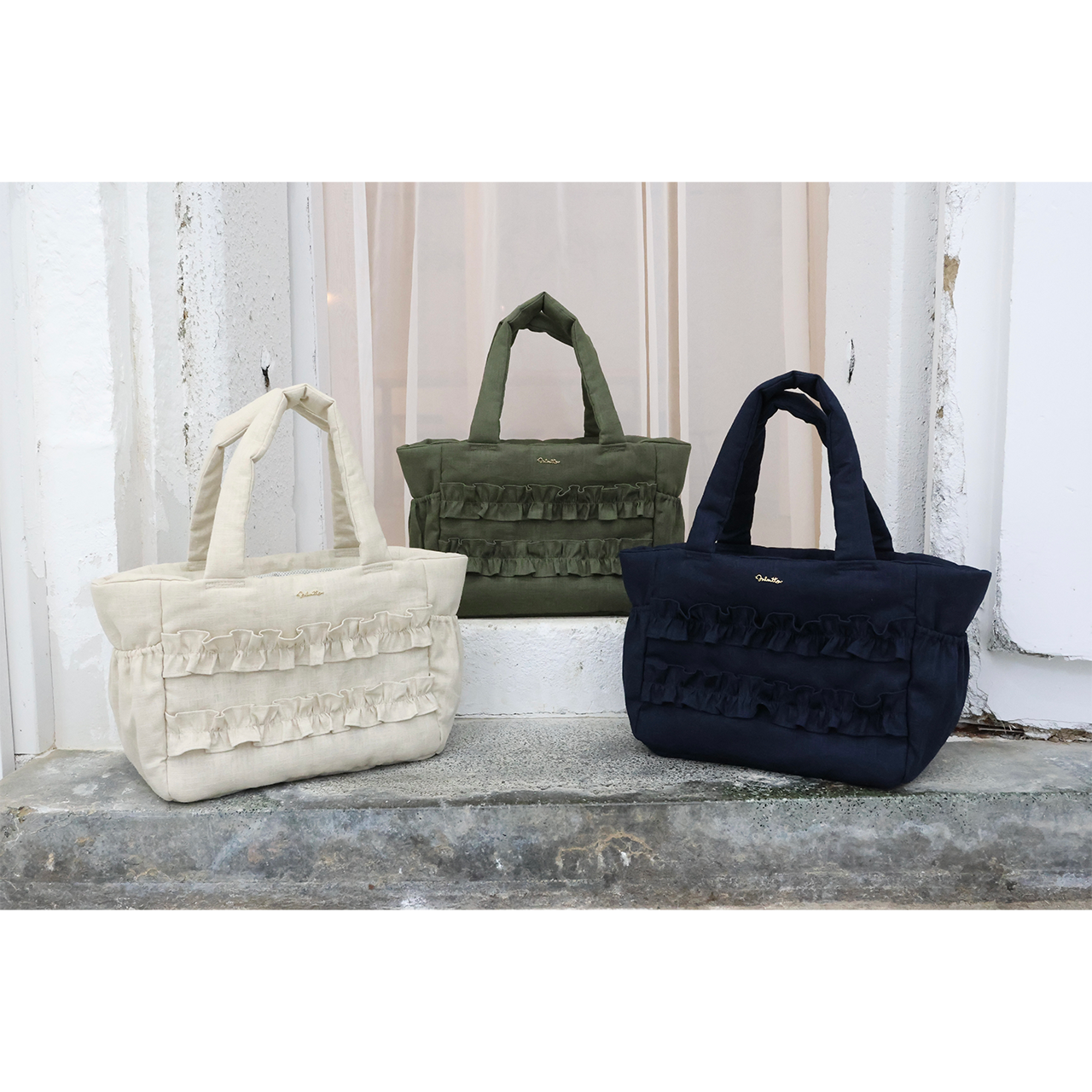 Side Pocket Linen Ruffle Bag M