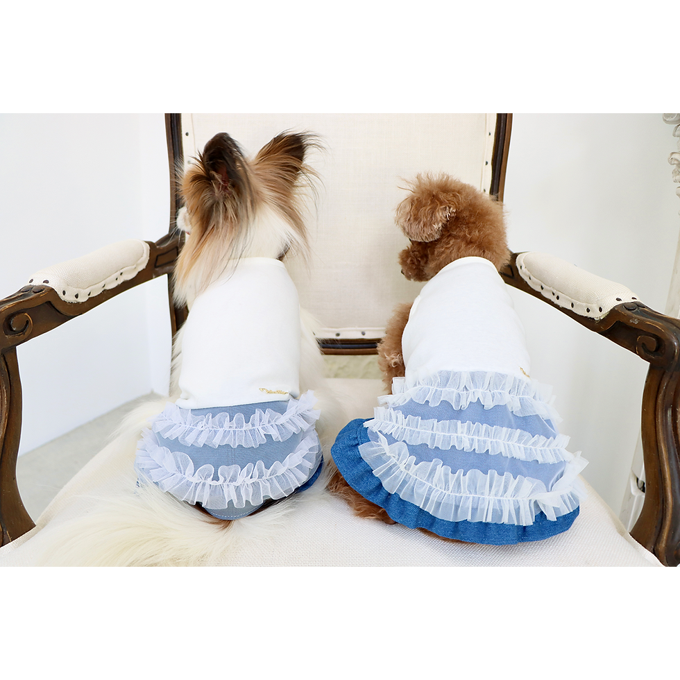 Thumbnail: Layered tulle and denim dress