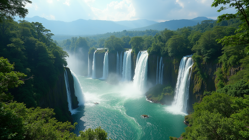 Vue panoramique sur les cascades d’Erawan dans le parc national