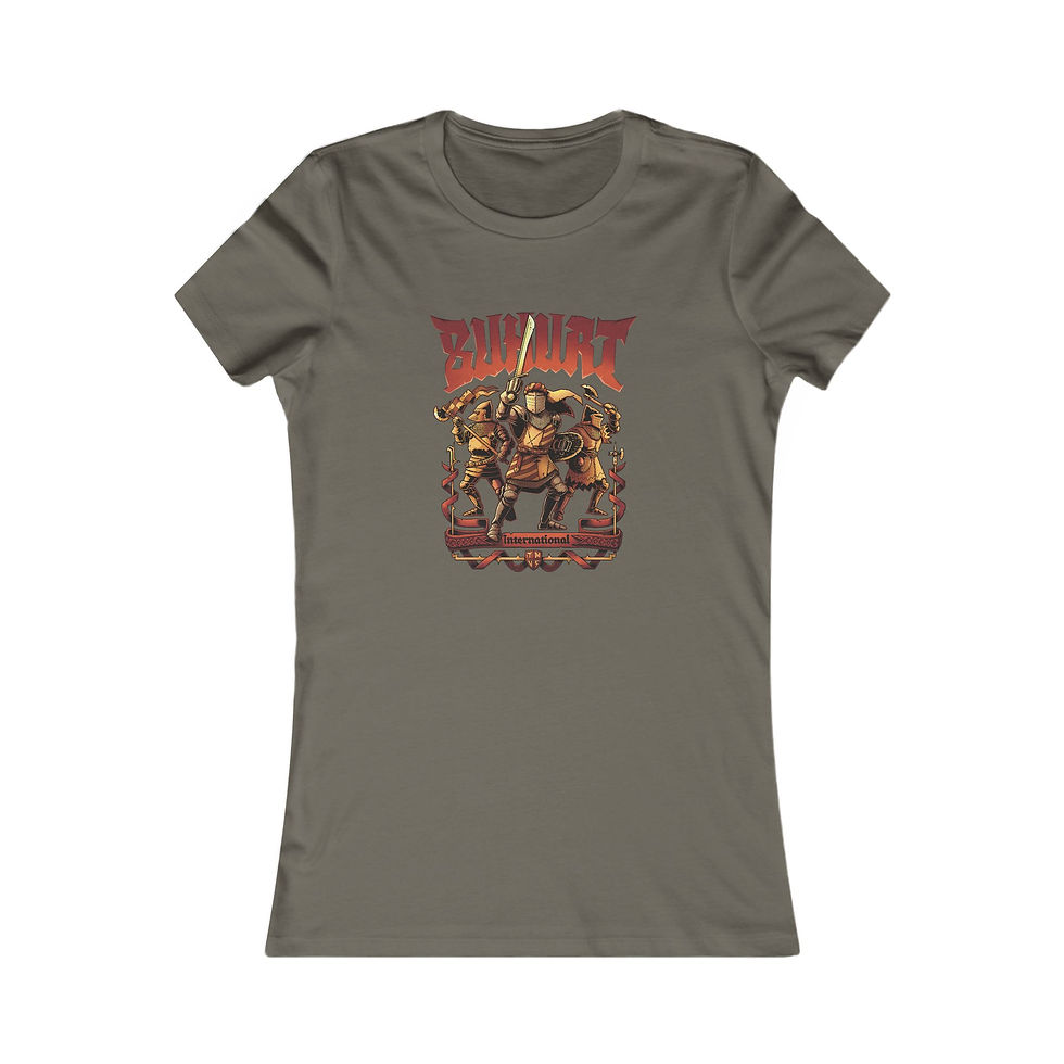 Thumbnail: Buhurt International Graphic Tee for Women, Vintage Style T-Shirt-FRONT -gold