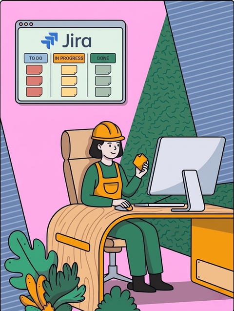 Femme en casque travaillant sur ordinateur avec tableau Jira.