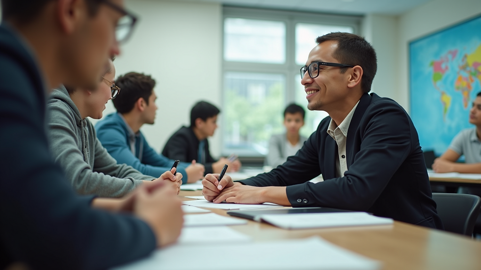 Eye-level view of a student receiving one-on-one tutoring in a classroom
