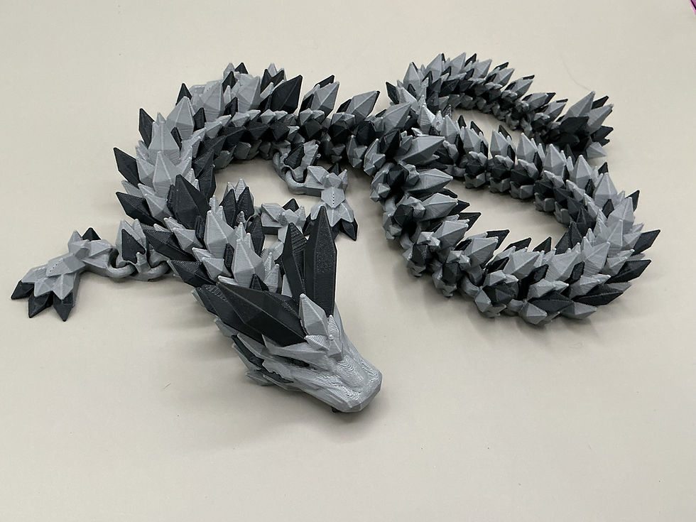 black and grey articulated crystal dragon obsidian shard dragon 3D printed