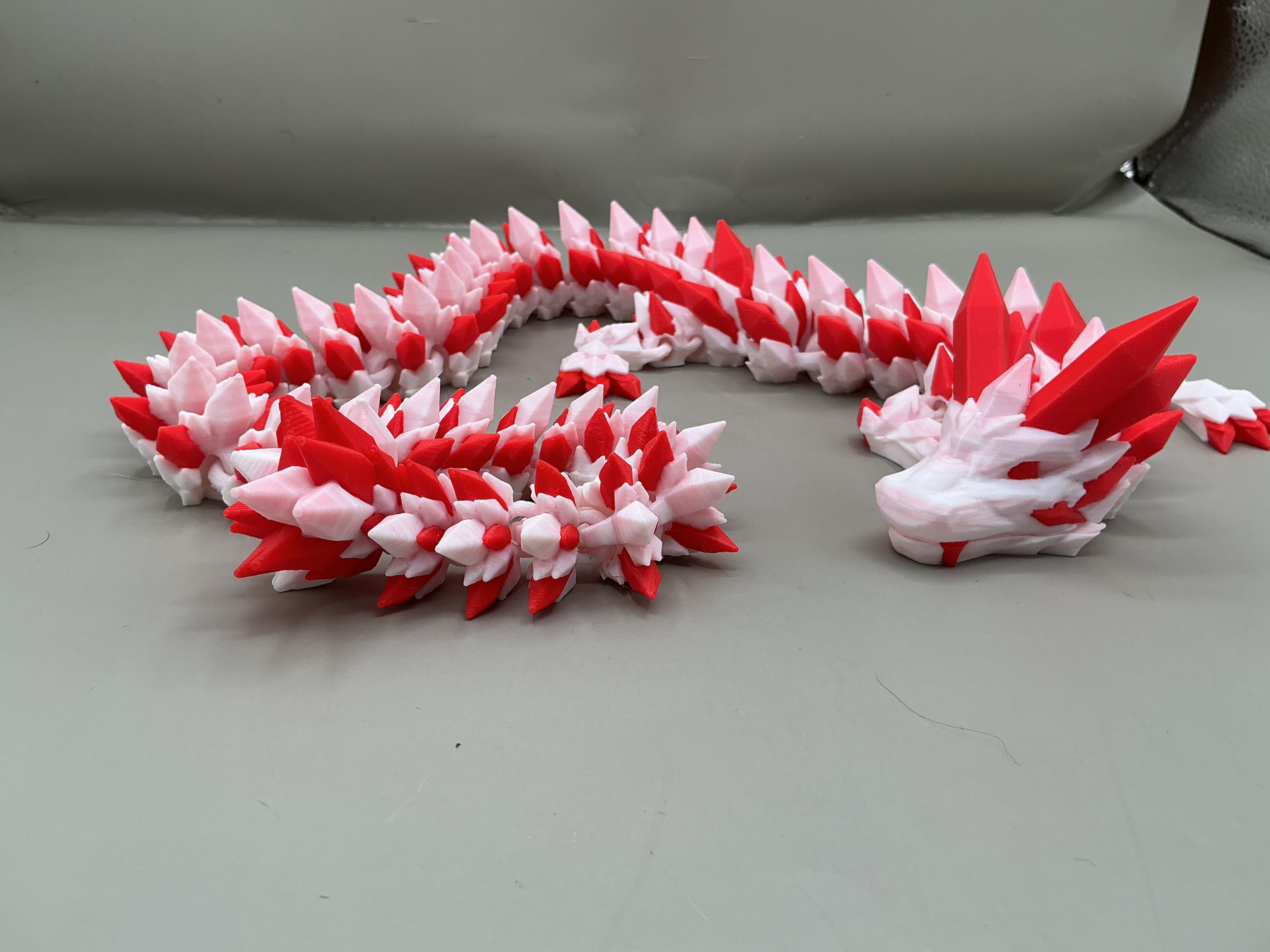 red and white articulated crystal dragon crimson frost shard 3D printed