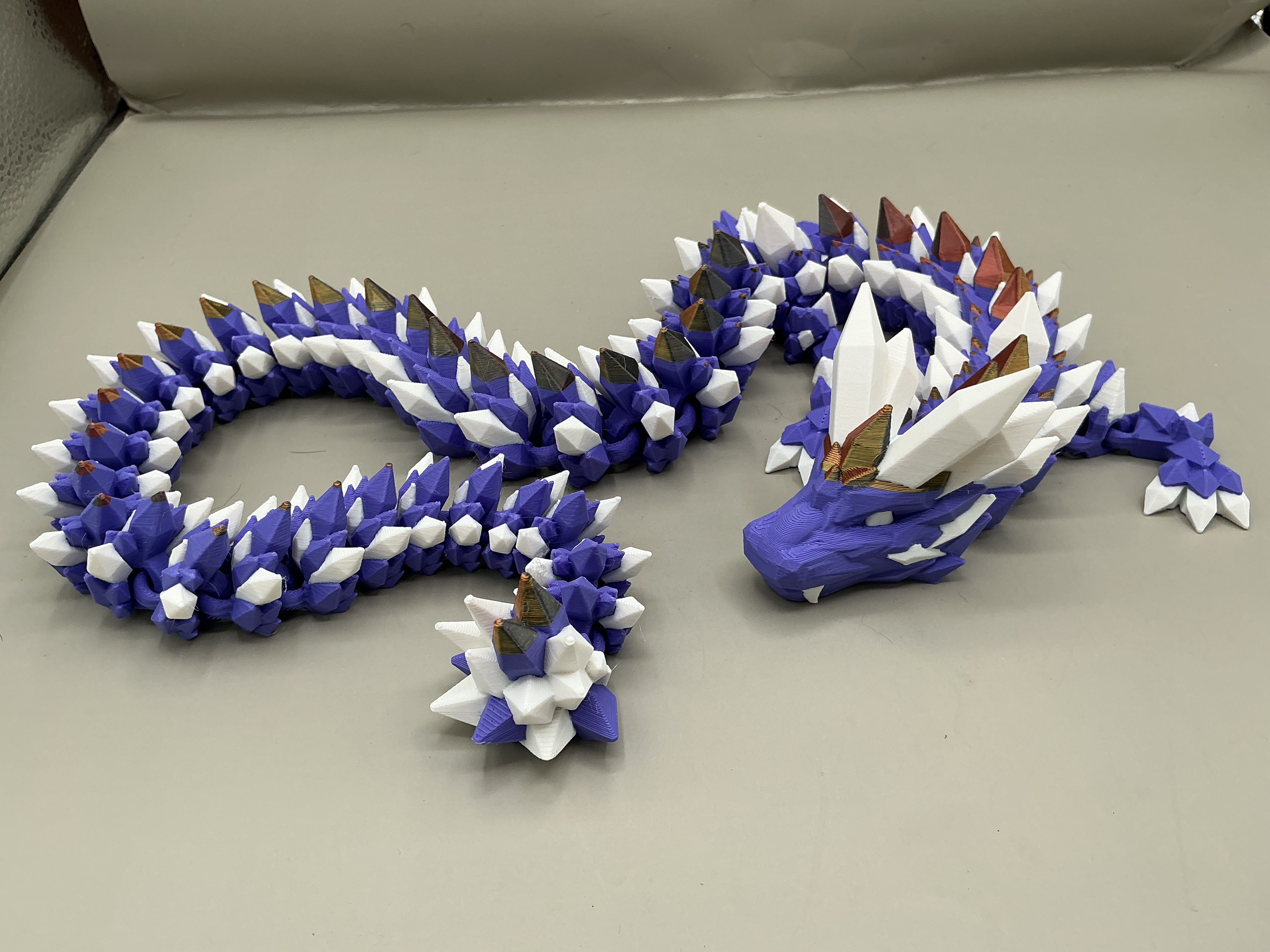 purple white and gold articulated crystal dragon amethyst crown dragon 3D printed