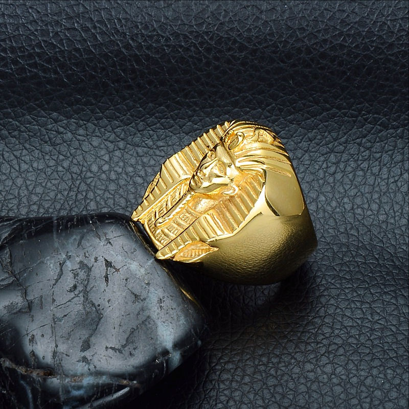 Thumbnail: HIGH POLISHED EGYPT PHARAOH KING RING IP GOLD