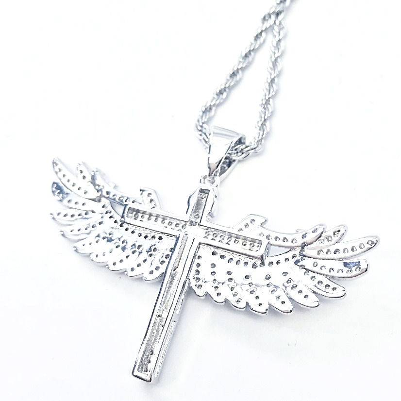 Thumbnail: ICED OUT WINGS FLYING CROSS PENDANT & NECKLACE SET