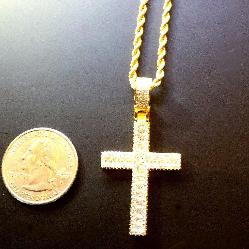 Thumbnail: ICED OUT MULTI CZ ROWS CROSS PENDANT & NECKLACE SET GOLD