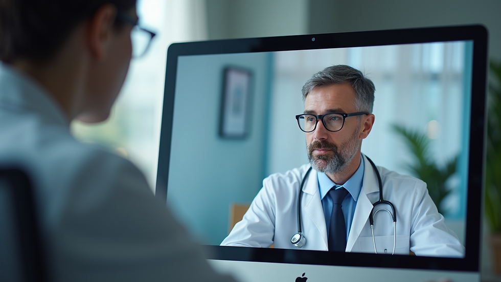 Eye-level view of a doctor consulting with a patient via video call