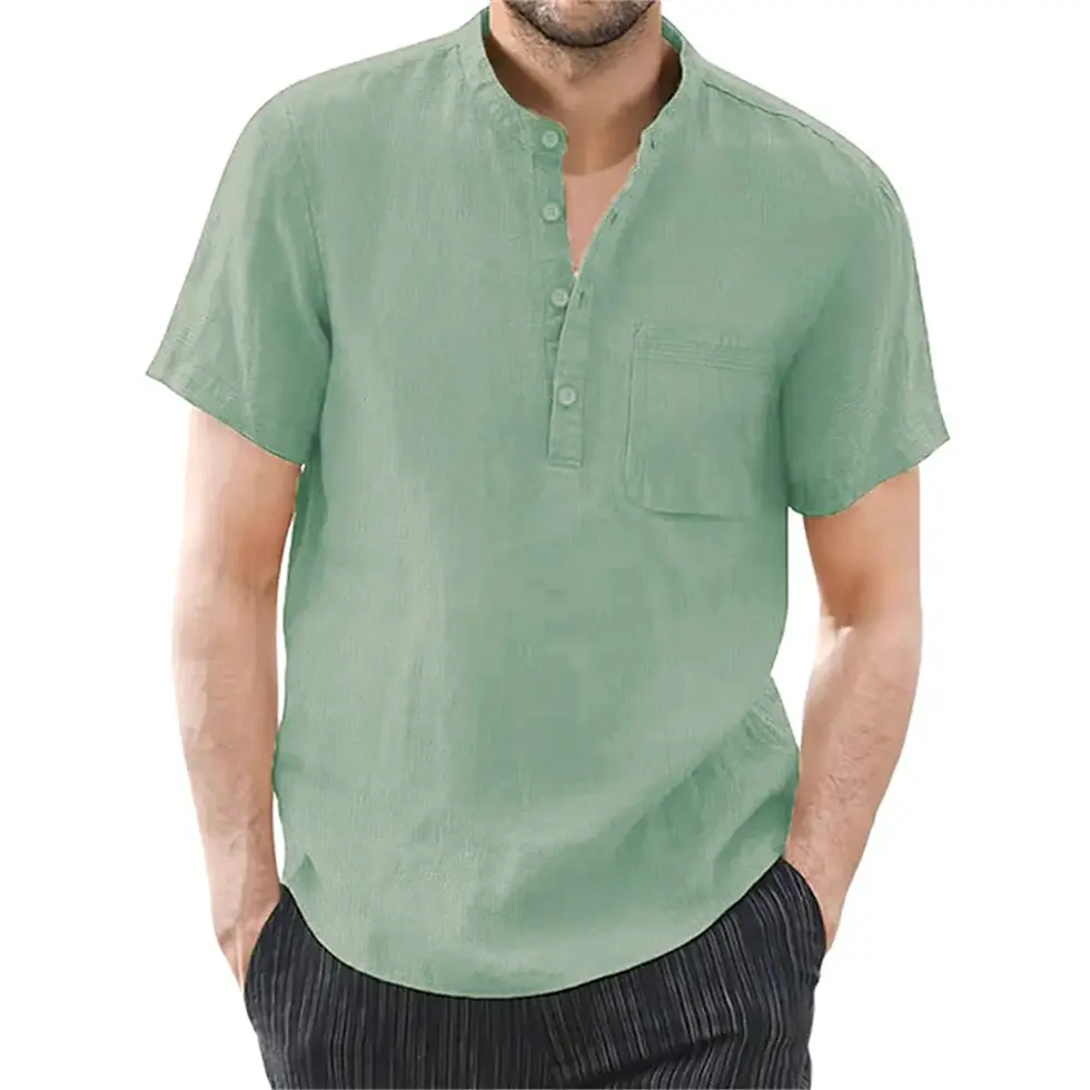 Thumbnail: Men's Short Sleeve T-Shirt Cotton and Linen Casual Men T-Shirts Solid Color