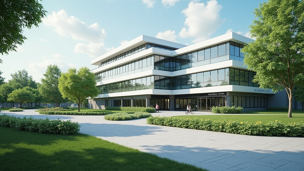 Eye-level view of a modern Korean hospital exterior