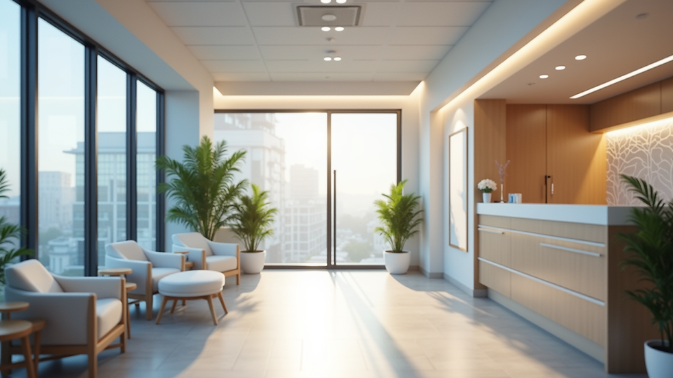 Eye-level view of a modern dermatology clinic reception area
