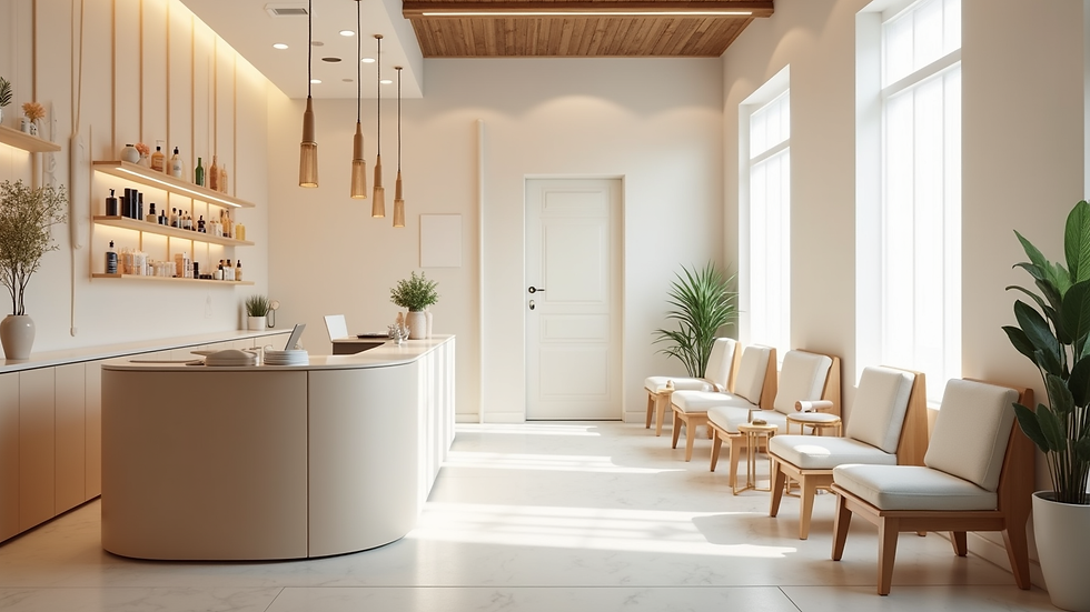Eye-level view of a modern Korean skincare clinic interior