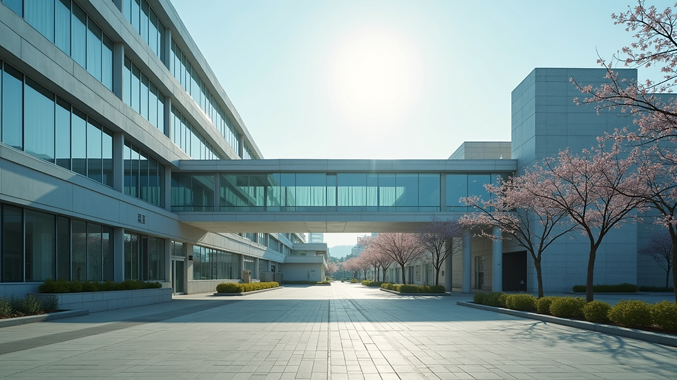 Eye-level view of a modern Korean hospital exterior