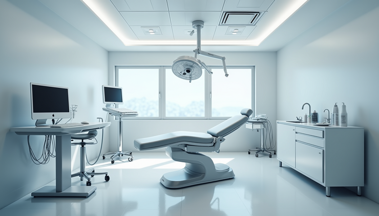 Eye-level view of a modern Korean clinic's liposuction treatment room