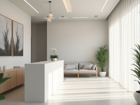 Reception area of a modern Korean dermatology clinic welcoming international patients