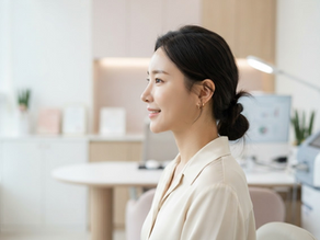 A woman's profile showing softened, naturally contoured cheekbones after zygoma reduction in a modern Korean clinic