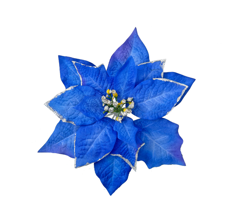 Blue Poinsettia with Silver Glitter Edge Pick