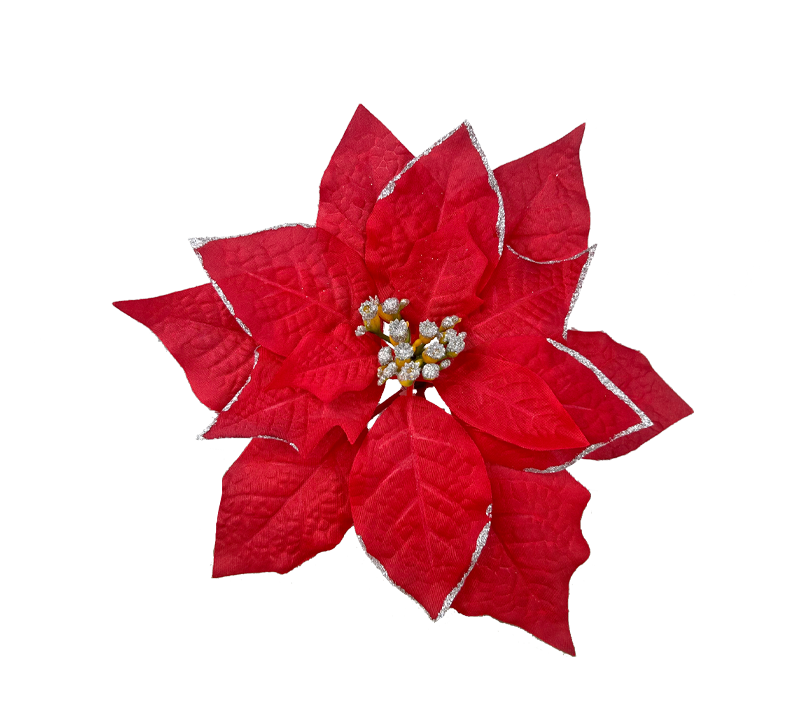 Red Poinsettia with Silver Glitter Edge Pick