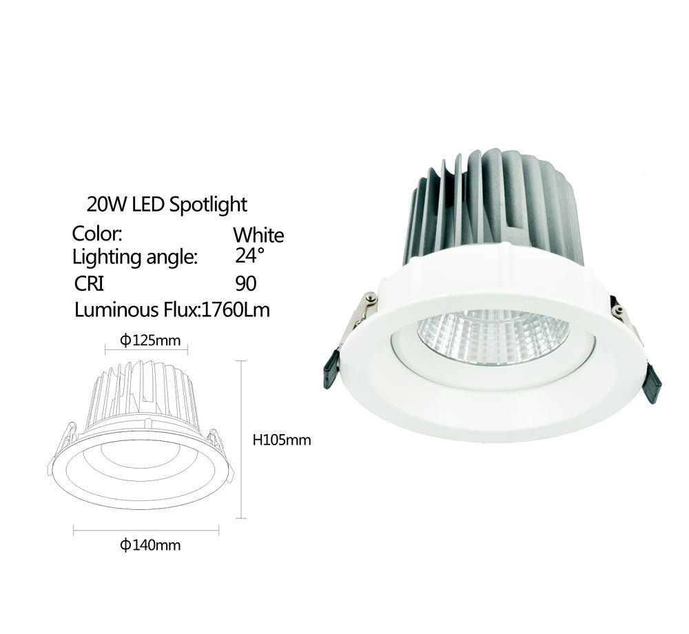 4000K 20W שקוע תקרה לבן קרן לד