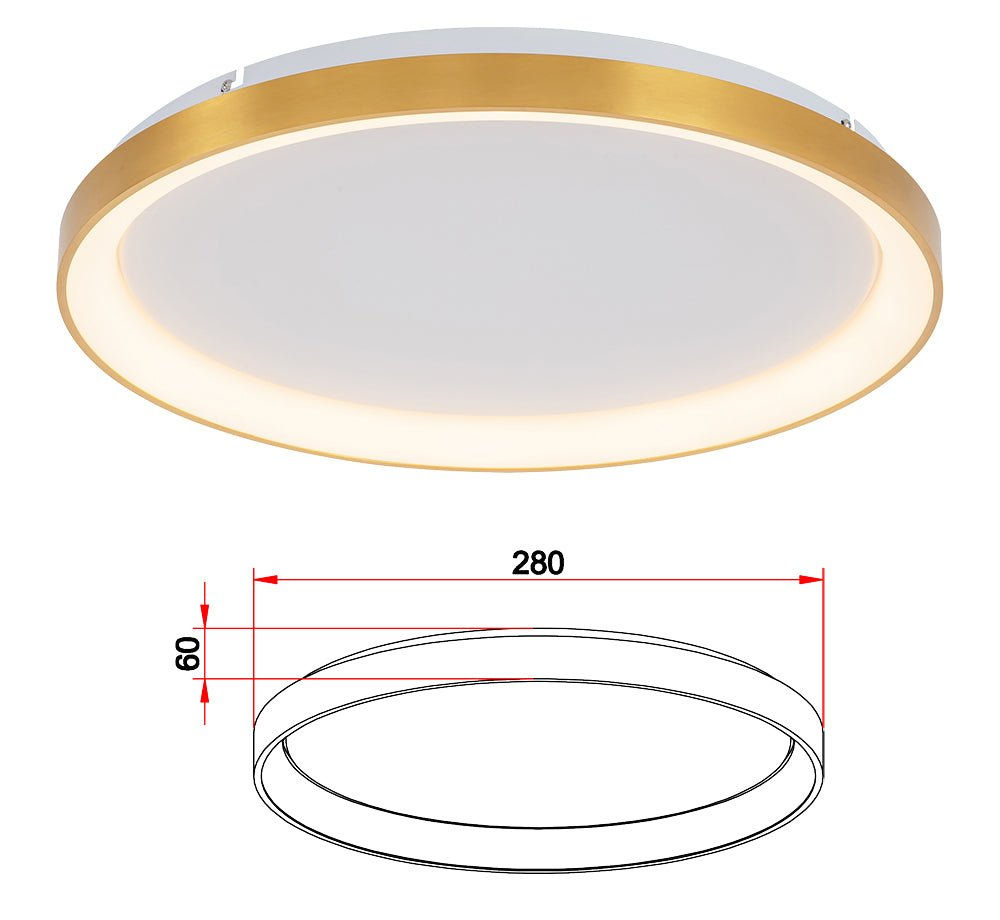 CCT 28CM 30W צמוד תקרה ורונה לד קוטר פליז