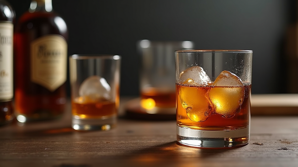 Close-up view of ingredients used for crafting whiskey cocktails
