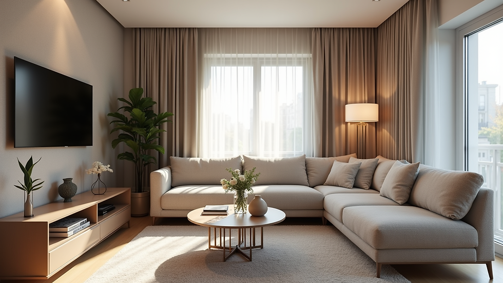Eye-level view of a beautifully designed living room with modern decor