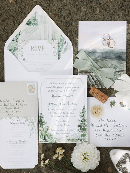 watercolor invitation suite for a winery wedding
