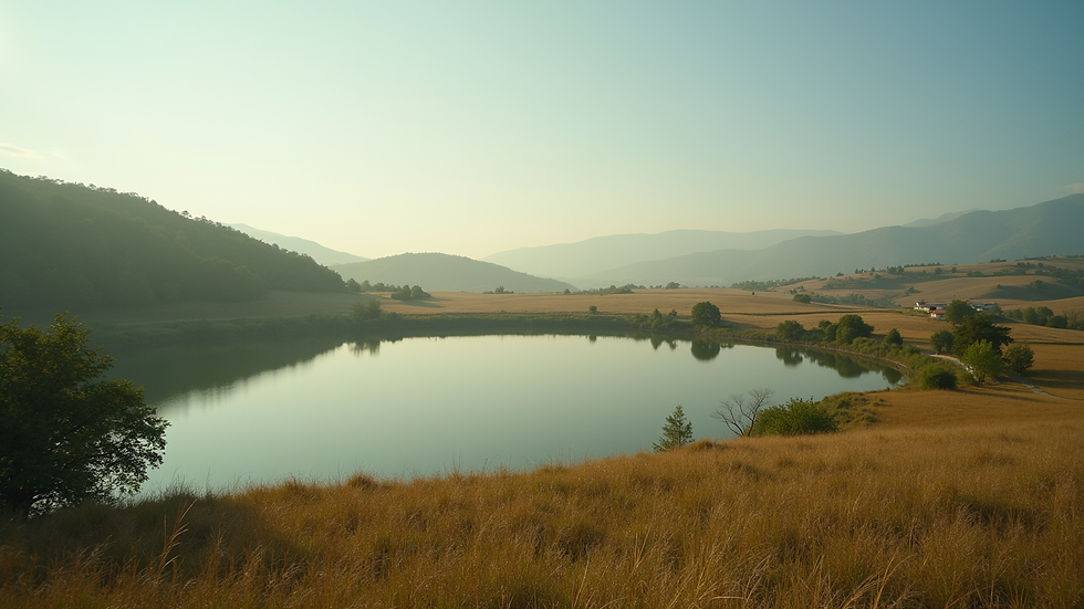 Wide angle view of a serene natural landscape