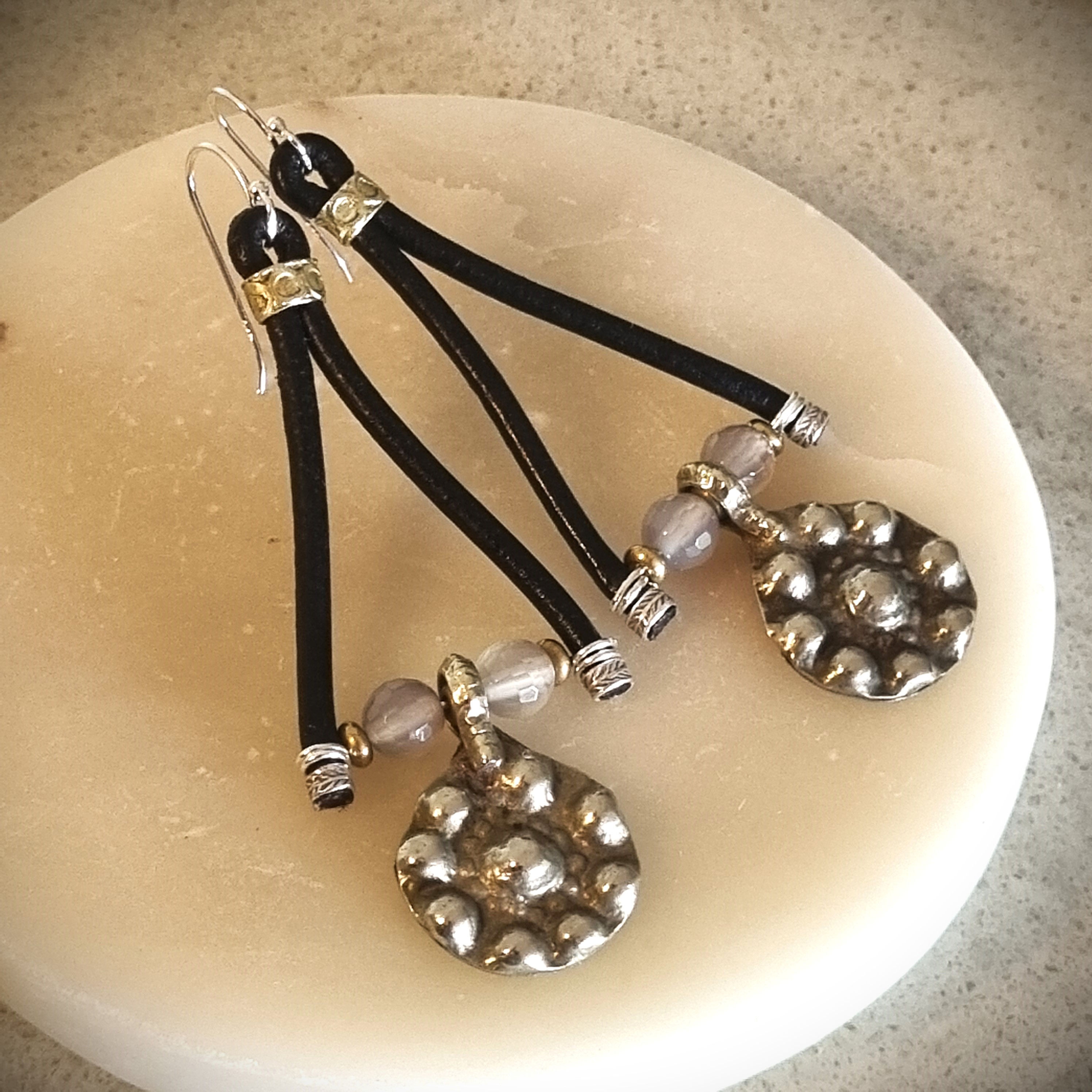 Black Leather Vintage Style Earrings