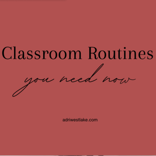 Red background with the words Classroom Routines you need now